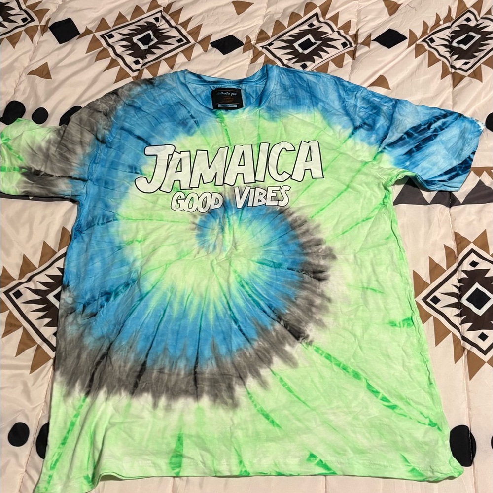 Vibrant Tie-Dye Jamaica Tee - Blue and Green